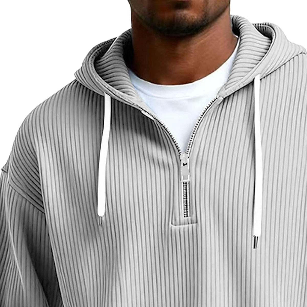 Corduroy Hoodies for Men Quarter Zip Pullover Sweatshirt