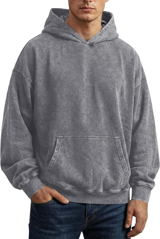 Oversized Hoodies For Men Acid Wash Sweatshirt Vintage Cotton Pullover Tops