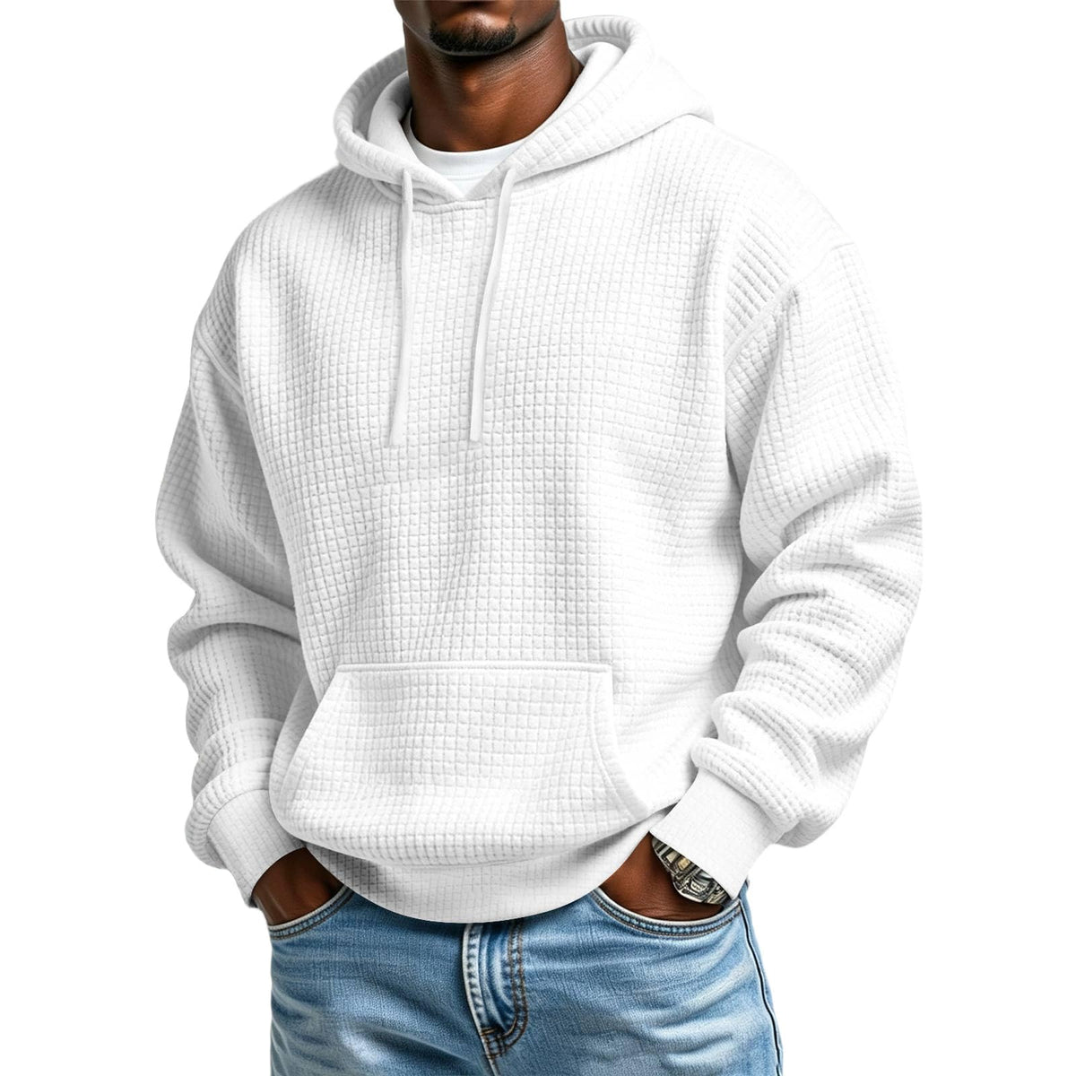Men's Hoodie Pullover Fleece Waffle Sweatshirts Casual Plus Size Hoodie