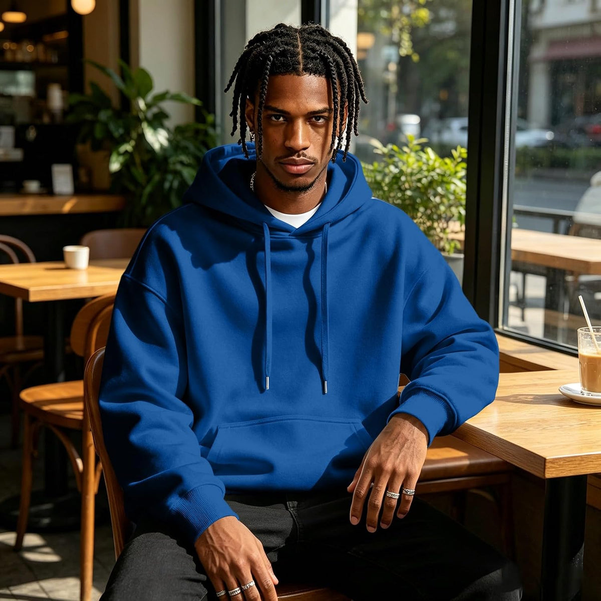 Fleece Hoodie Men Oversized Fall Sweatshirt Winter Cozy Tall Hooded Collar Drawstring Pullover With Pockets