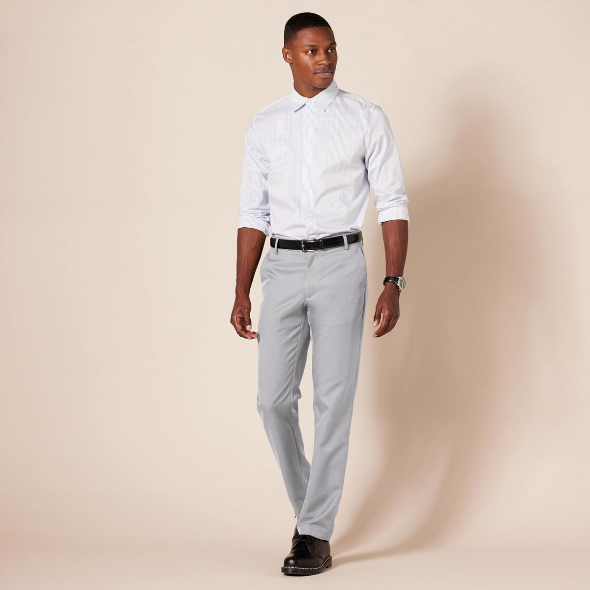 Amazon Essentials Men's Slim-Fit Flat-Front Dress Pants, Straight Leg, Polyester, Stone
