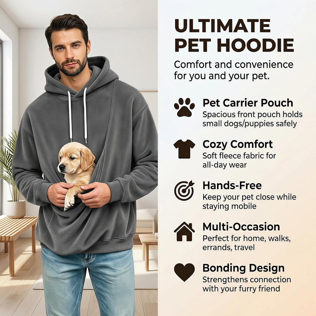 Mens Hoodies Pullover Fashion Kangaroo Pouch Hoodie Slim Oversized Tops Fall Winter Casual Animal Holder Sweatshirts