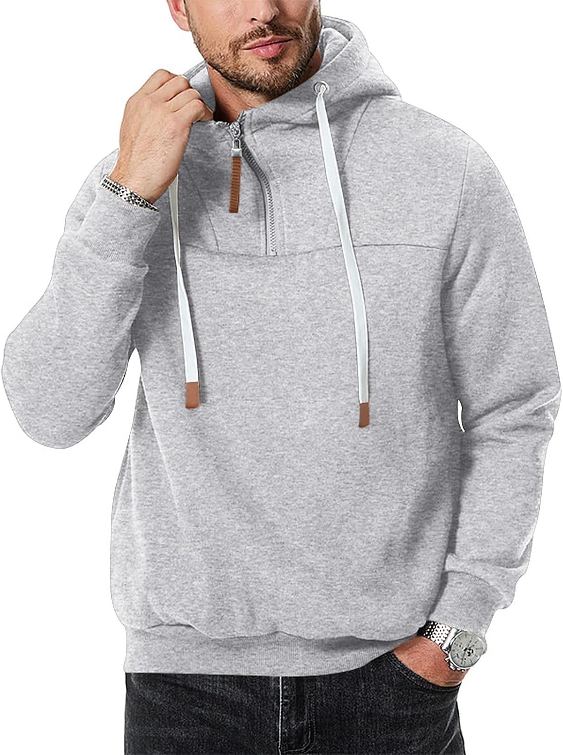 Mens Quarter Zip Hoodie Sweatshirt Warm Fleece Long Sleeve Pullover Hoodies for Men