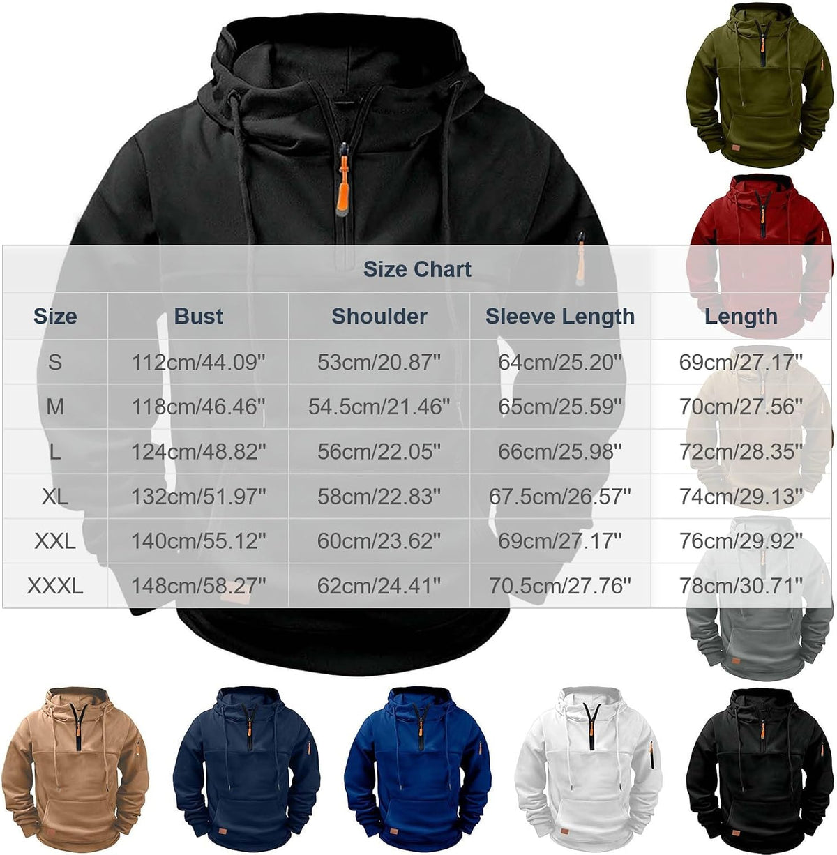 Hoodies for Men Quarter Zip Sweatshirt Tactical Cargo Pullover with Pockets