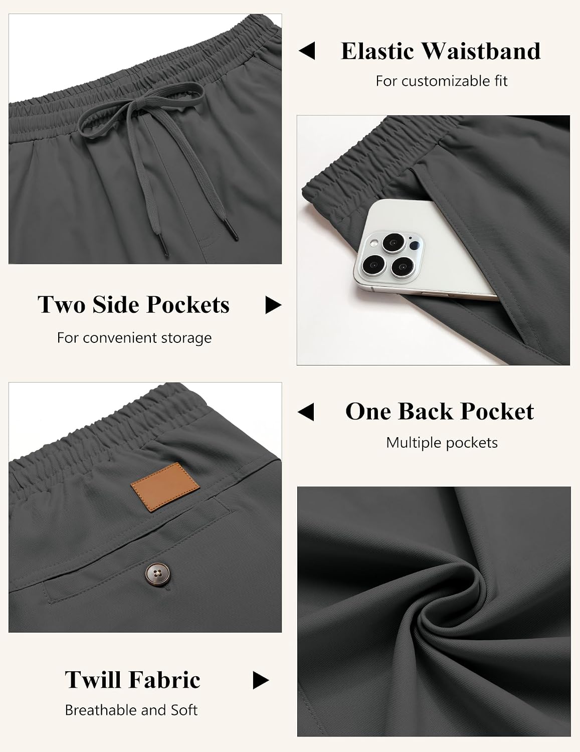 COOFANDY Mens Casual Pants Elastic Waist Chino Pants Lightweight Drawstring Pants with Pockets