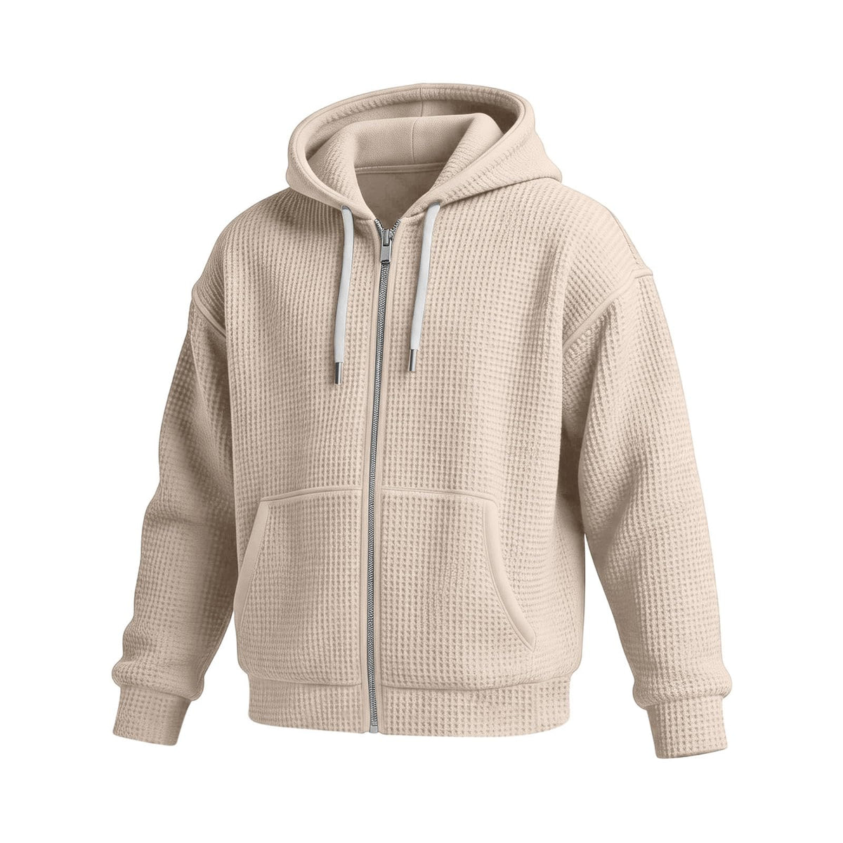 Waffle Knit Hoodies for Men Full Zip Sweatshirt Hooded Cardigan with Pocket Loose Fit Drawstring Athletic Jackets