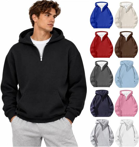 Men'S Quarter Zip Up Hoodies Fall Winter Jackets Drop Shoulder Sweatshirt