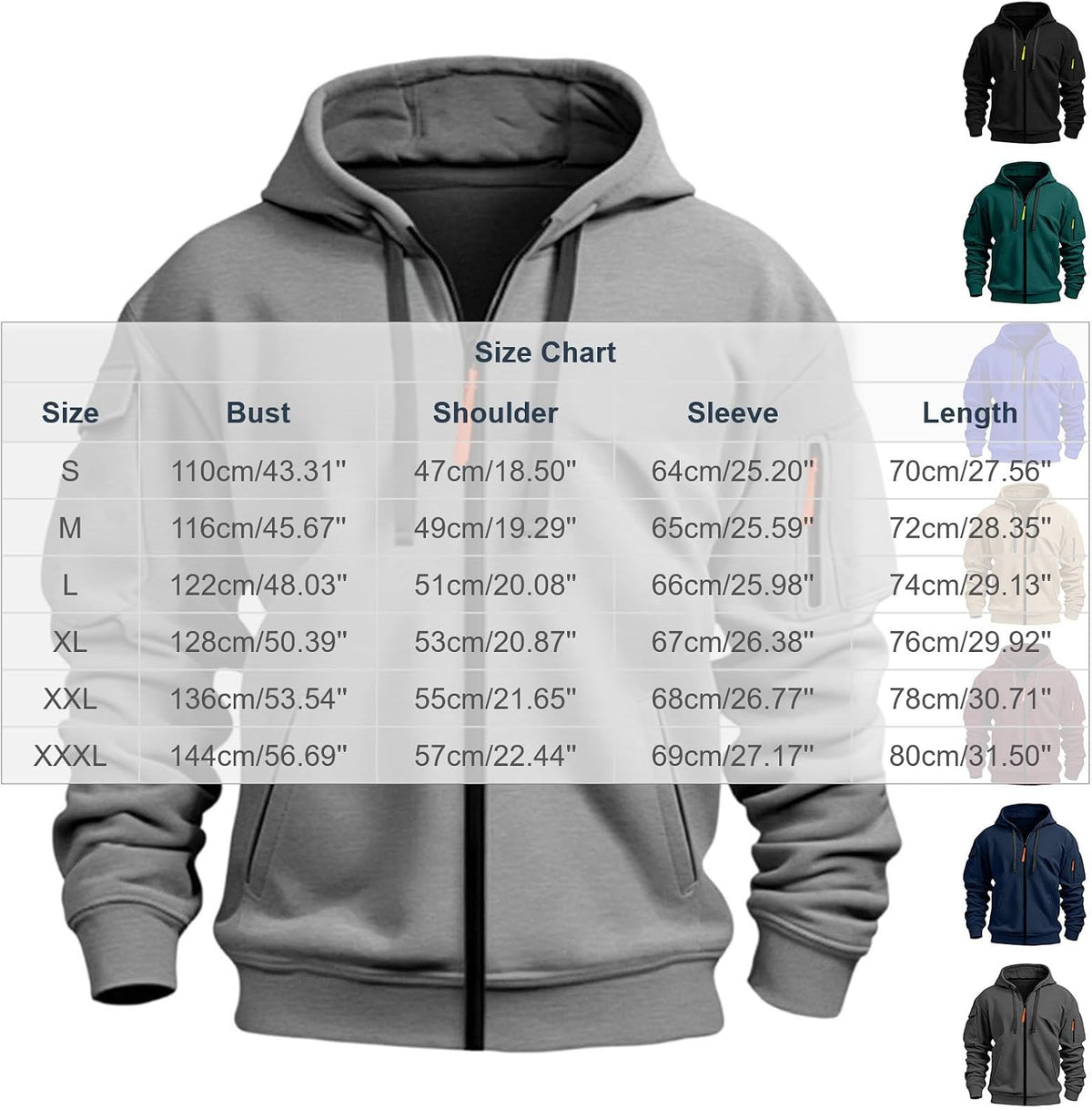 Mens Tactical Hoodie Zip Up Oversized Fashion Sweatshirt