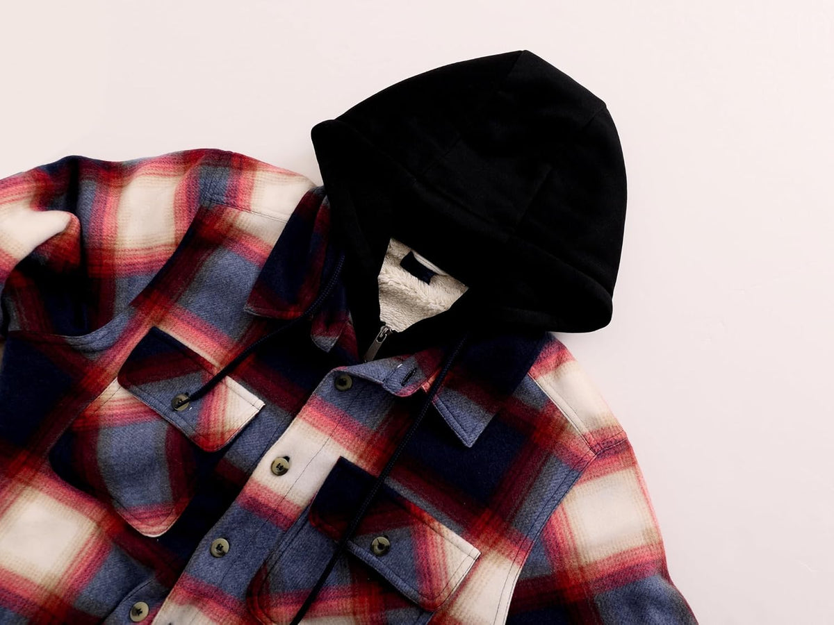Gary Com Heavy Thick Flannel Plaid Jacket Sherpa Fleece Lined Hoodies for Men Zip Up Winter Warm Coat Zipper Sweatshirt