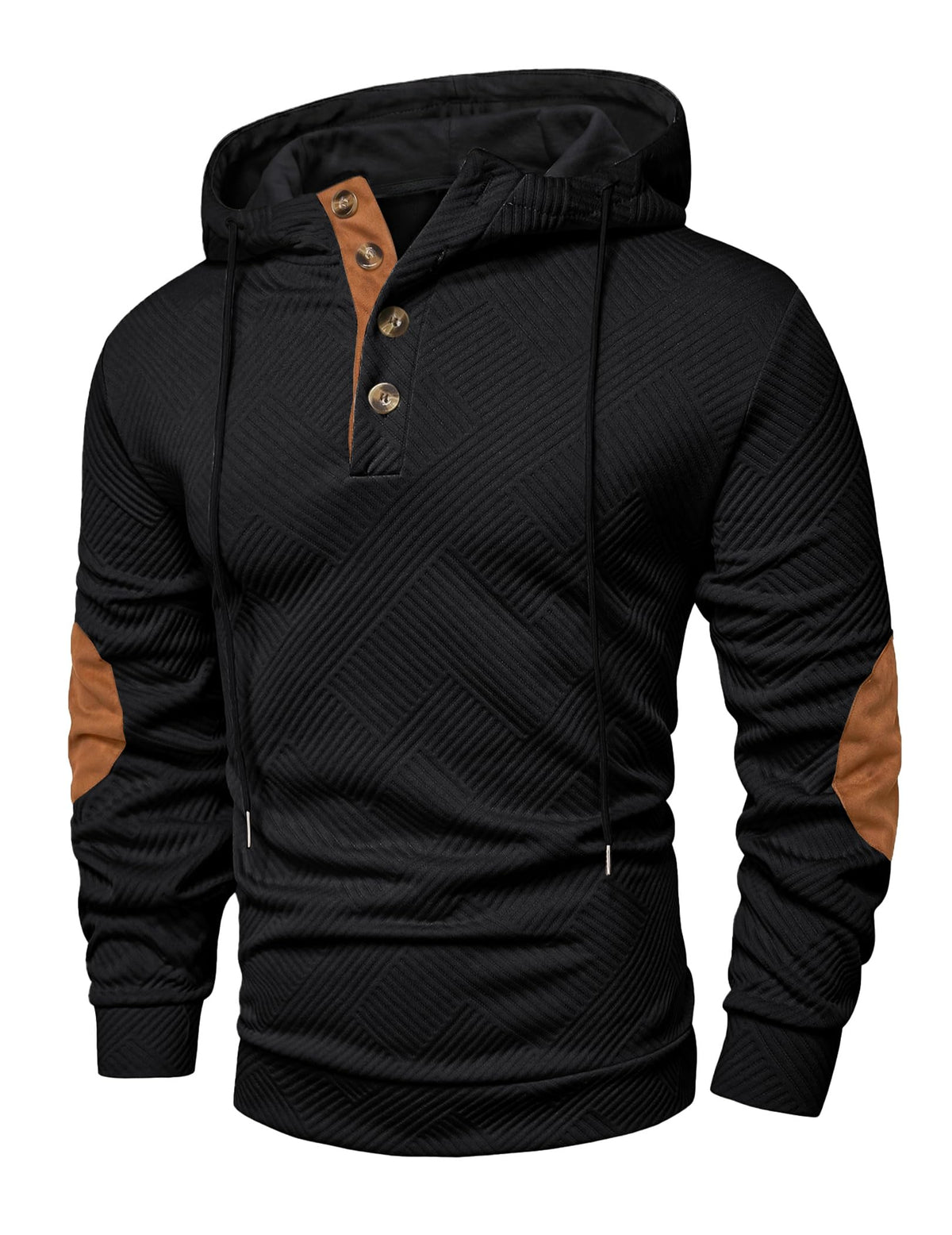 JMIERR Men's Cotton Textured Vintage Quarter-Button Casual Henley Hoodie