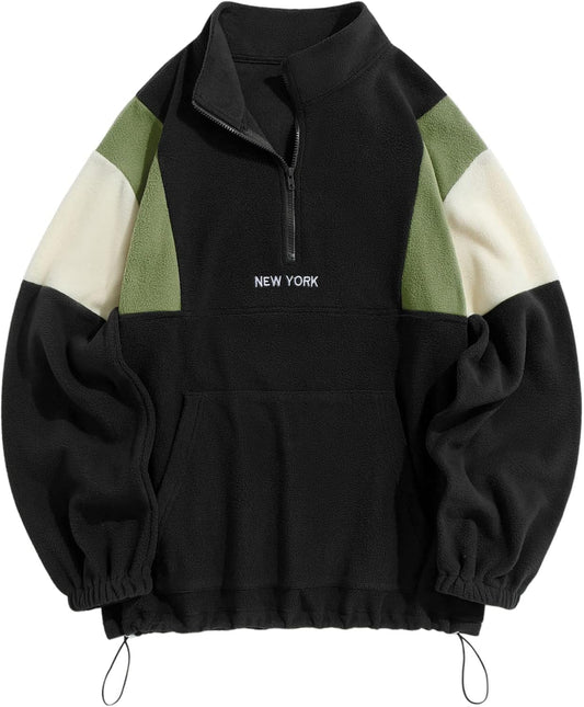 ZAFUL Men's Polar Fleece Sweatshirt NY Embroidery Half Zip Fleece Jacket