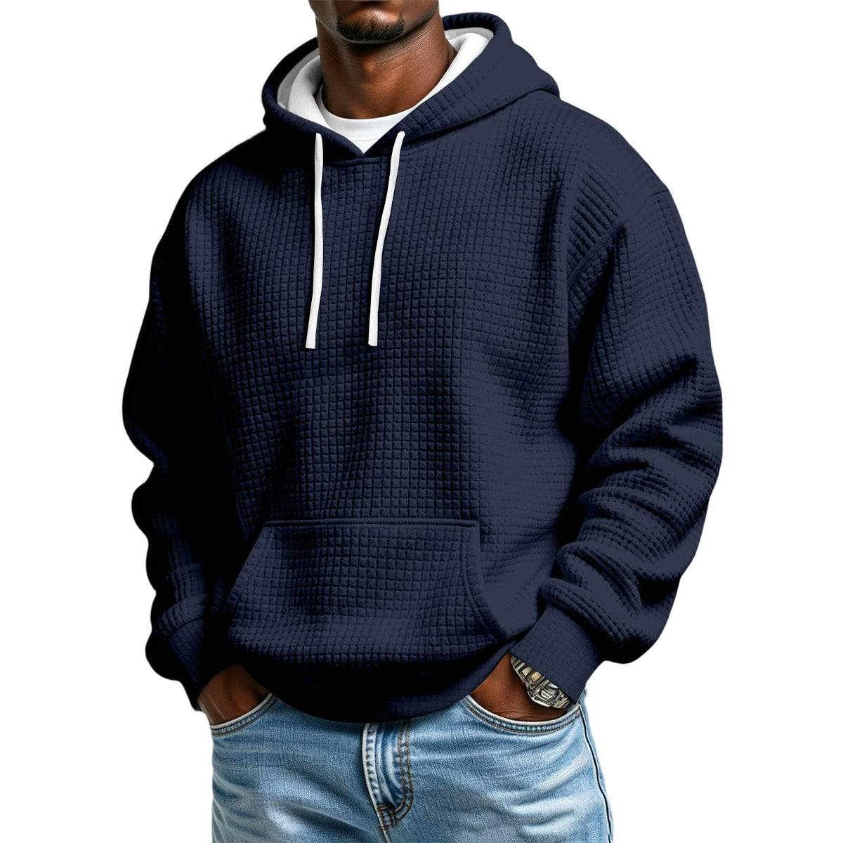 Men's Hoodie Pullover Fleece Waffle Sweatshirts Casual Plus Size Hoodie