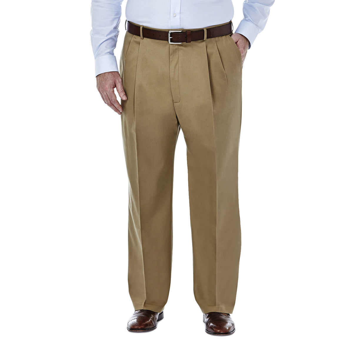 Haggar Men's Classic Fit Premium No Iron Khaki Pleated Pant