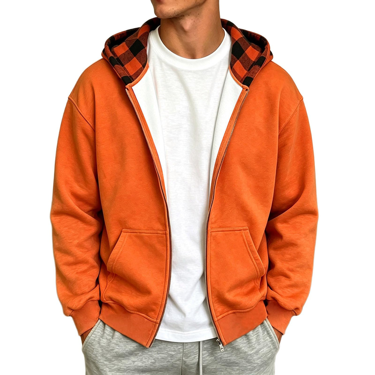 Full Zip Hoodies For Men Y2k Plaid Hoodie Reversible Oversized Graphic Sweatshirt Streetwear Jacket Hip Hop Outfits