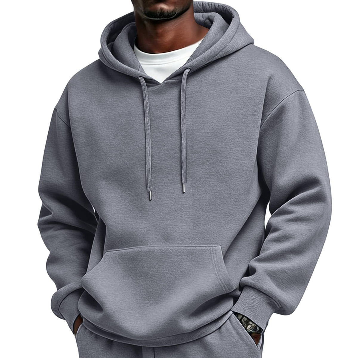 Mens Sherpa Hoodie Cottn Fleece Oversized Drawstring Hooded Sweatshirt