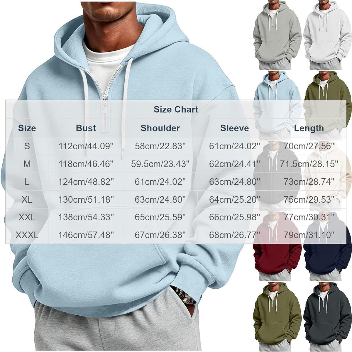 Men's Quarter Zip Hoodies Oversized Solid Pullover With Kangaroo Pocket