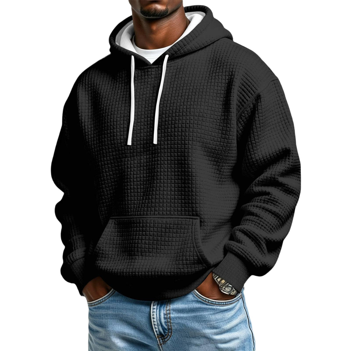 Men's Hoodie Pullover Fleece Waffle Sweatshirts Casual Plus Size Hoodie