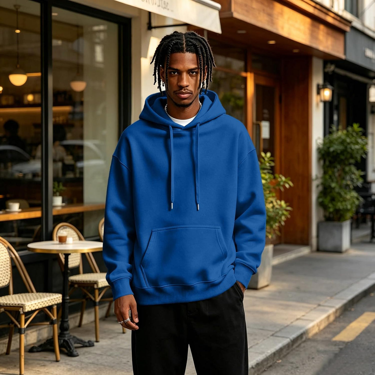 Fleece Hoodie Men Oversized Fall Sweatshirt Winter Cozy Tall Hooded Collar Drawstring Pullover With Pockets