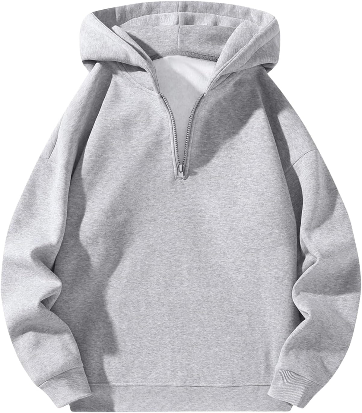 Verdusa Mens Quarter Zip Hoodie Long Sleeve Drop Shoulder Fleece Sweatshirt