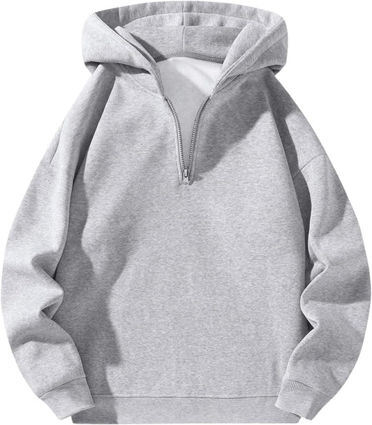 Verdusa Mens Quarter Zip Hoodie Long Sleeve Drop Shoulder Fleece Sweatshirt