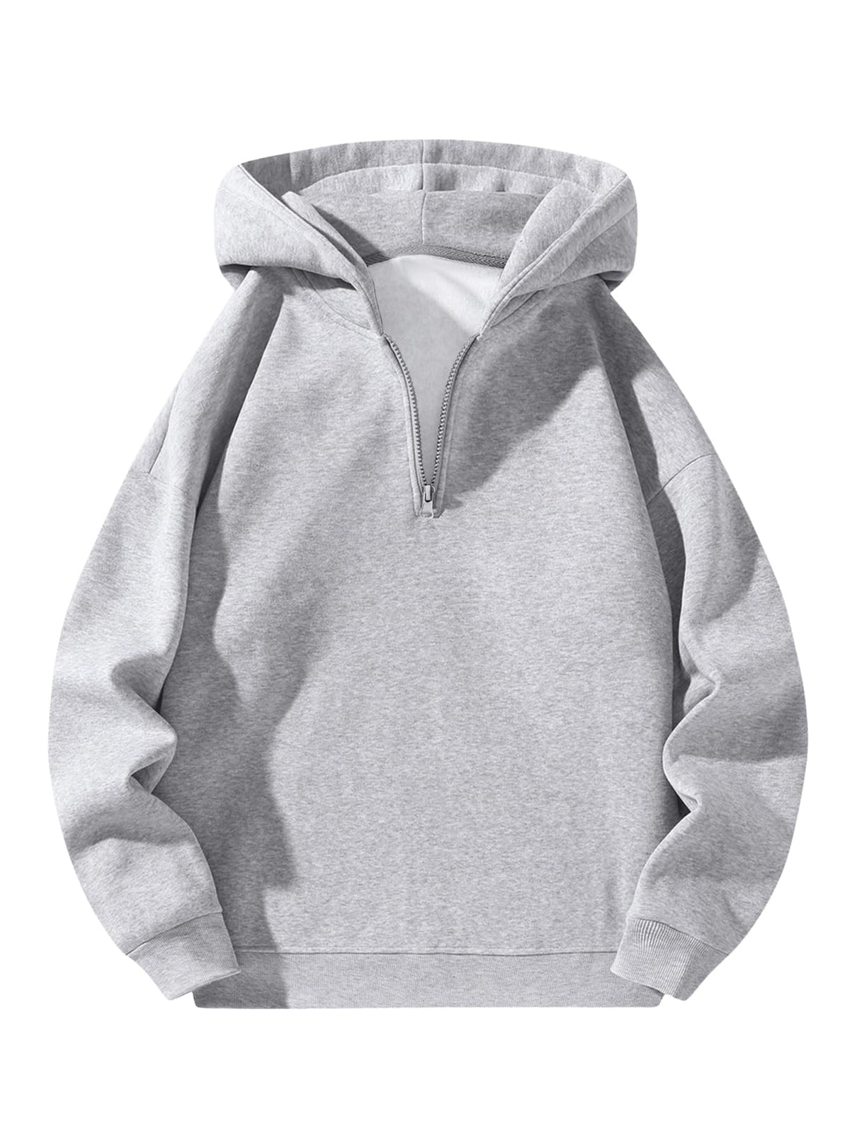 Verdusa Mens Quarter Zip Hoodie Long Sleeve Drop Shoulder Fleece Sweatshirt