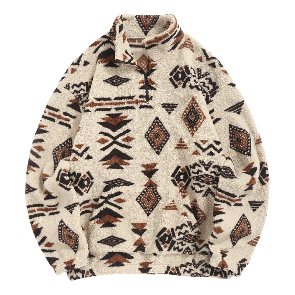 ZAFUL Men 1/4 Zipper Ethnic Aztec Fleece Unisex Winter Sweatshirt Tops 2026