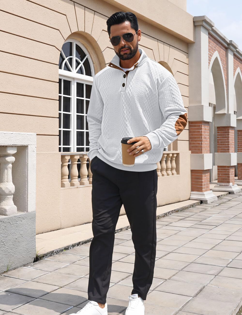 Men's Casual Sweatshirt Pullover Sweater Casual Long Sleeve Stand Collar Quarter Button Sweaters