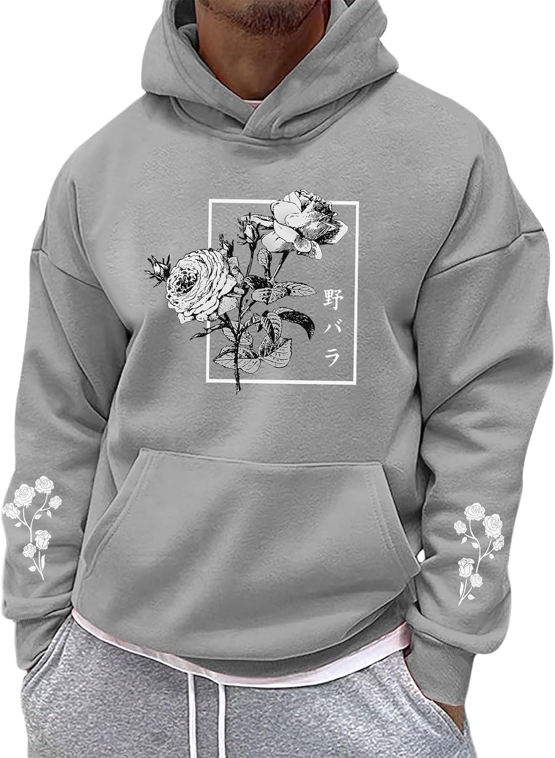 Sulayesh Rose Floral Graphic Hoodie for Men Aesthetic Japanese Cool Hoodies Oversized Trendy Streetwear Pullover Sweatshirt