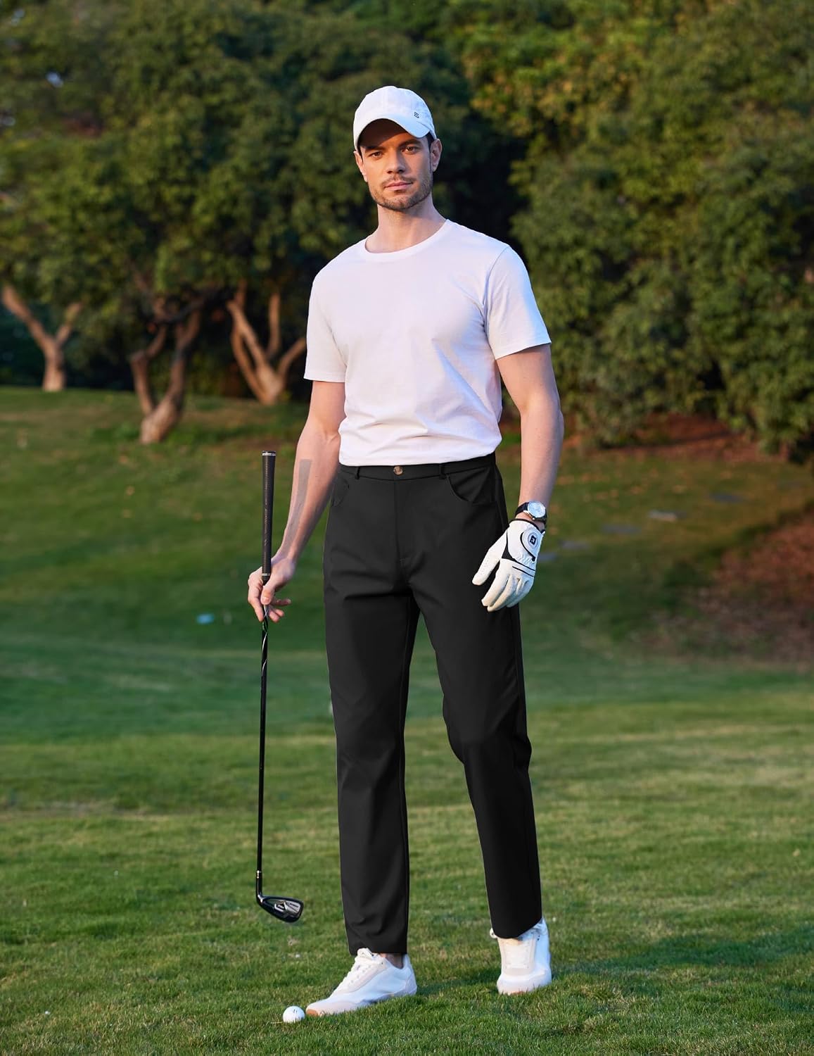 COOFANDY Men's Casual Pants Elastic Waist Flat Front Dress Slacks Regular Fit Stretch Golf Pants Work Office Trousers