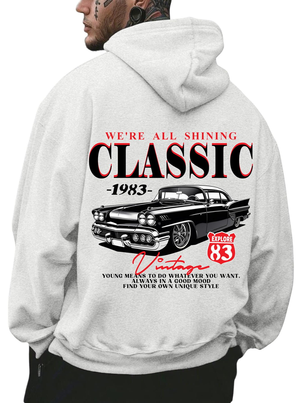 RoseSeek Men's Vintage Graphic Car Hoodies Long Sleeve Thermal Sweatshirts