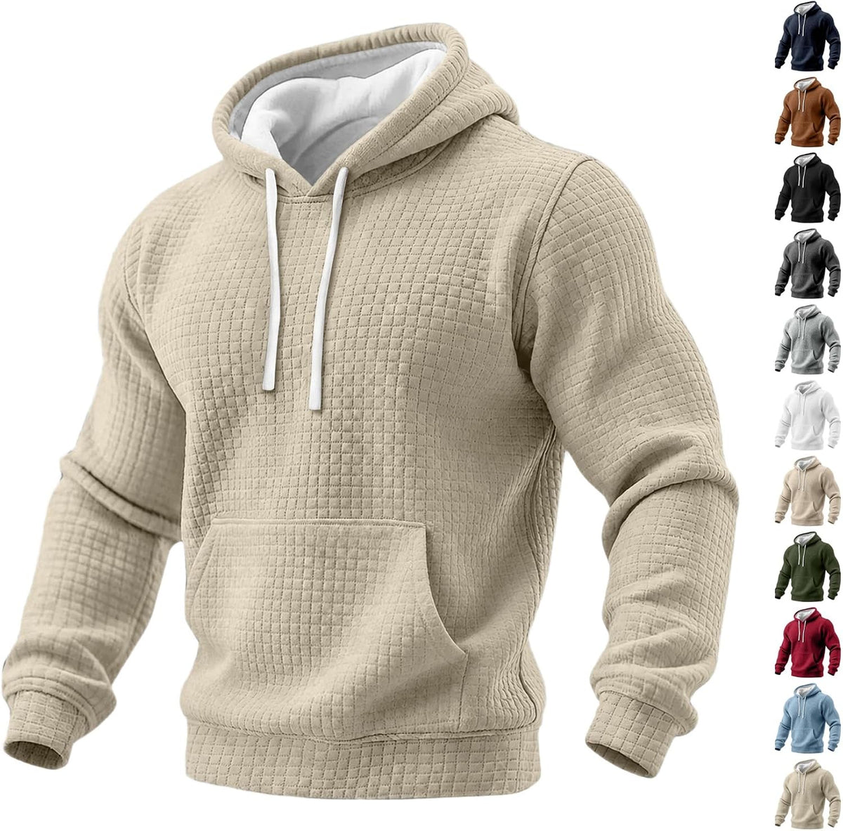 Men's Hoodie Pullover Fleece Waffle Sweatshirts Casual Plus Size Hoodie