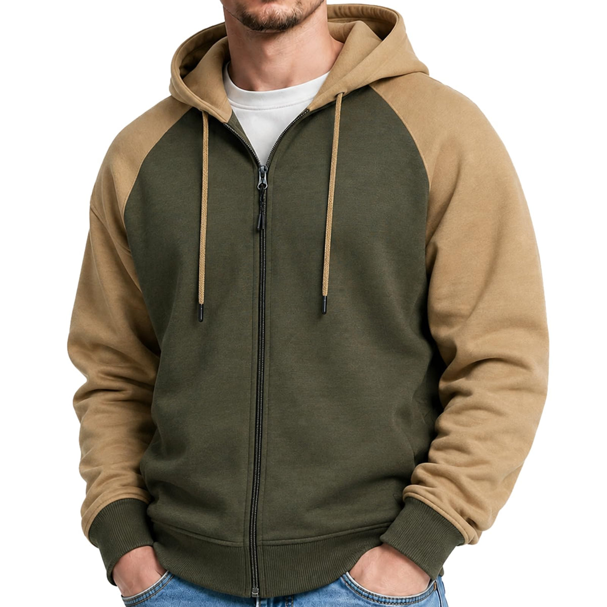 MANTORS Mens Fleece Jackets Contrast Hoodies Lightweight Sweatshirt Color Block Jacket Coats