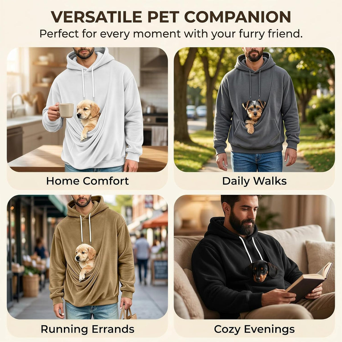 Mens Hoodies Pullover Fashion Kangaroo Pouch Hoodie Slim Oversized Tops Fall Winter Casual Animal Holder Sweatshirts