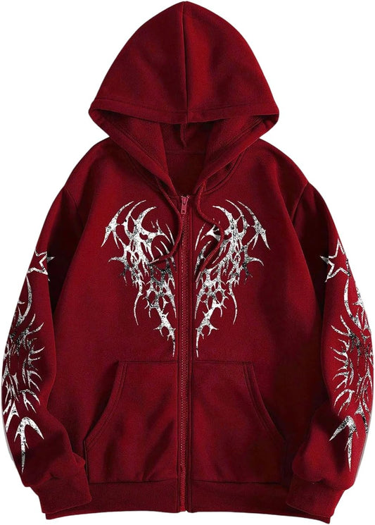 SHENHE Men's Zip Up Graphic Hoodie Long Sleeve Drawstring Sweatshirt