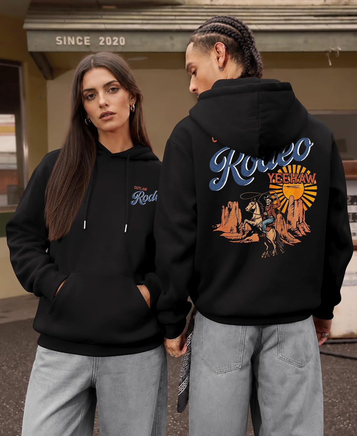Herberton Mens Western Graphic Hoodie Fleece-Lined Unisex Sweatshirt