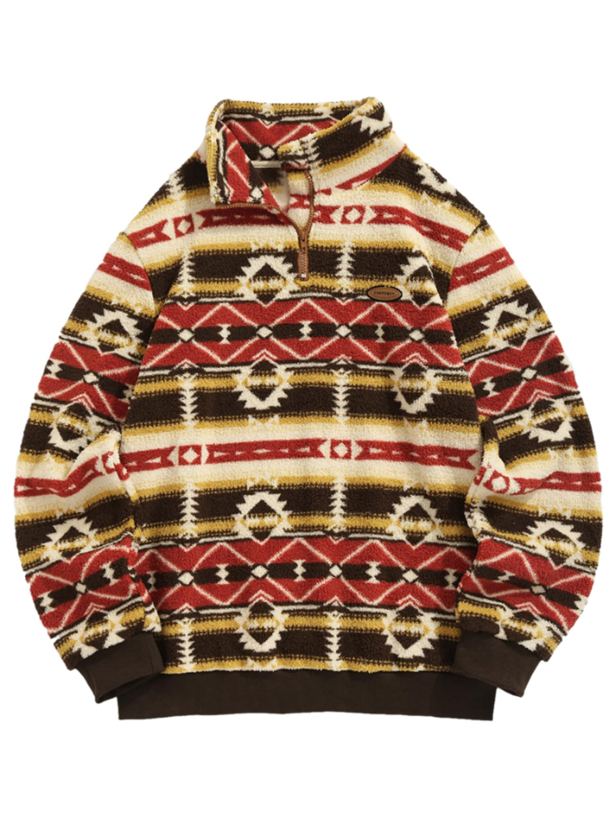 ZAFUL Men 1/4 Zipper Ethnic Aztec Fleece Unisex Winter Sweatshirt Tops 2026