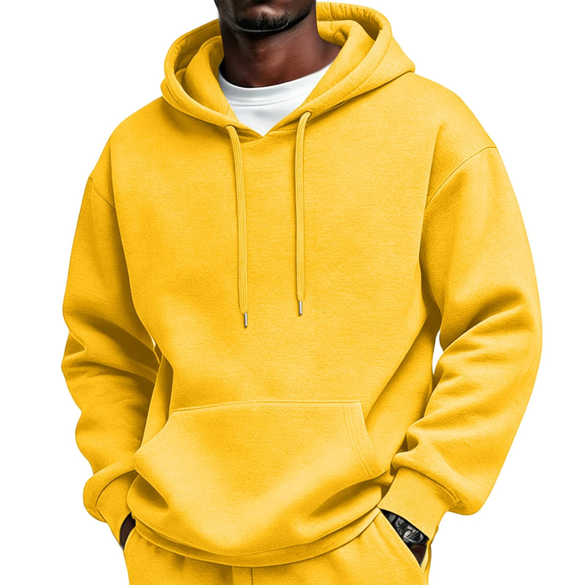 Mens Sherpa Hoodie Cottn Fleece Oversized Drawstring Hooded Sweatshirt