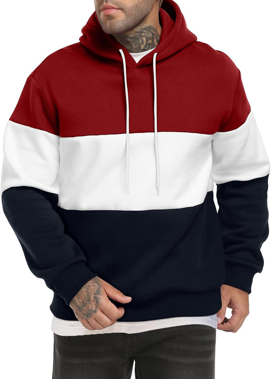 Men's Color Block Hoodies Long Sleeve Hooded Sweatshirt Pullover