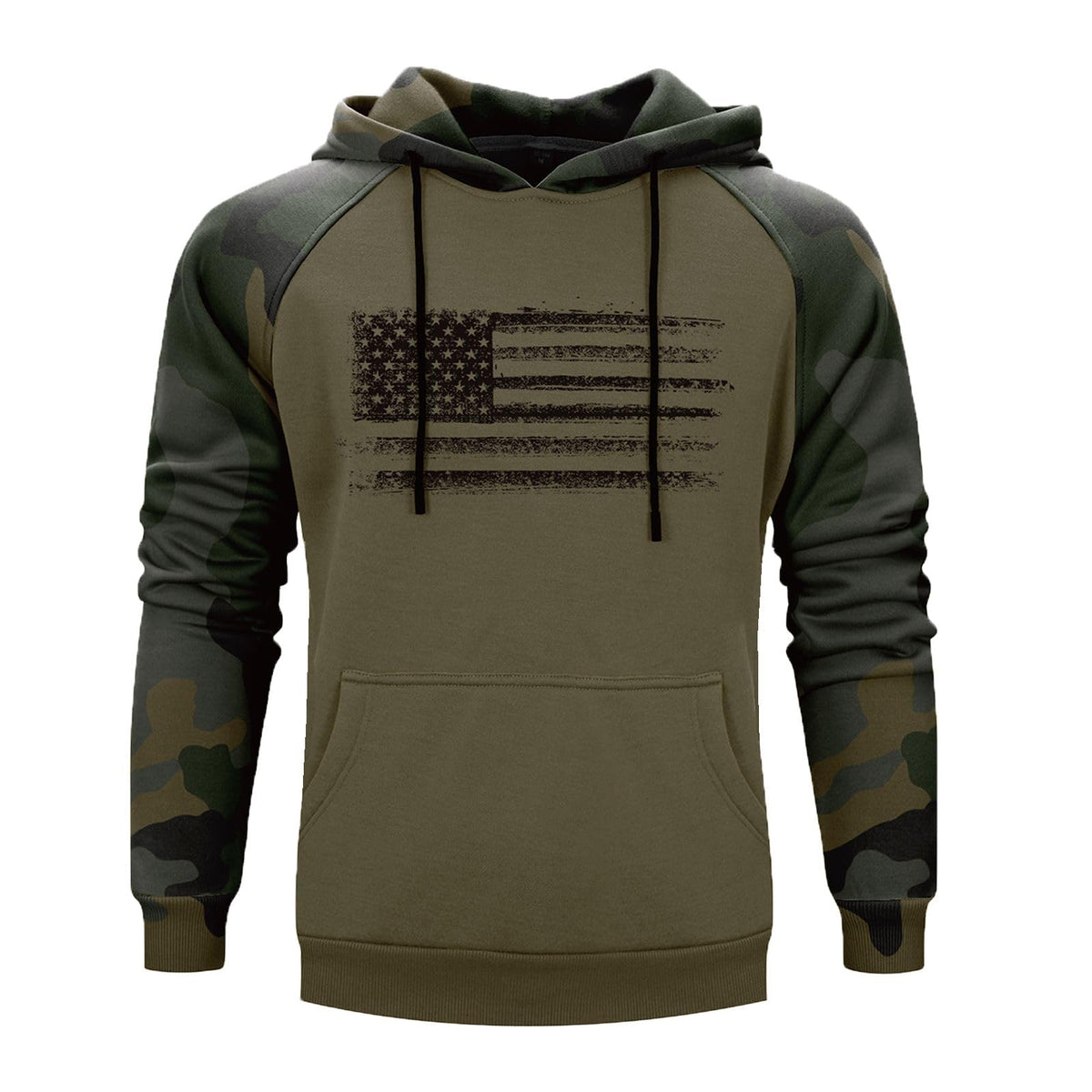 H HYFOL Men's Sweatshirt USA FLAG Patriotic Graphic Polyester Hoodies for Men Pocket Raglan Long Sleeve Sweatshirts