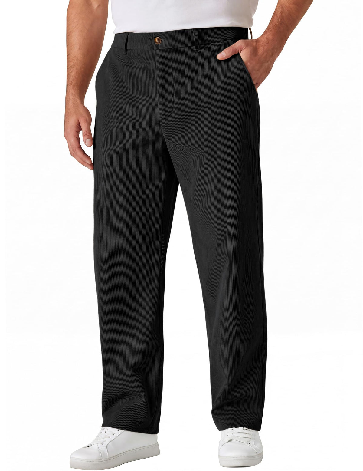 COOFANDY Men's Corduroy Pant Straight Fit Flat Front Casual Dress Slacks