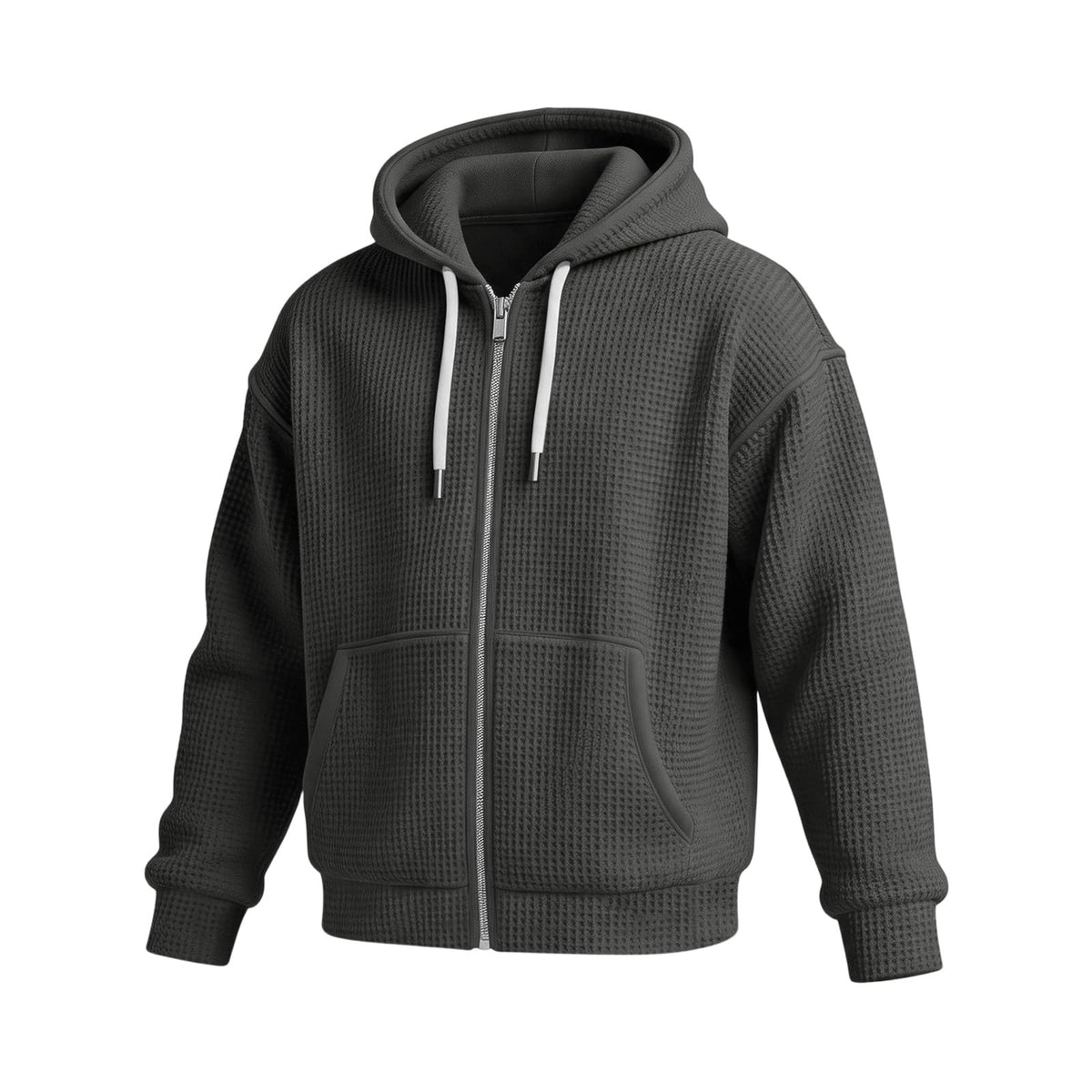 Waffle Knit Hoodies for Men Full Zip Sweatshirt Hooded Cardigan with Pocket Loose Fit Drawstring Athletic Jackets