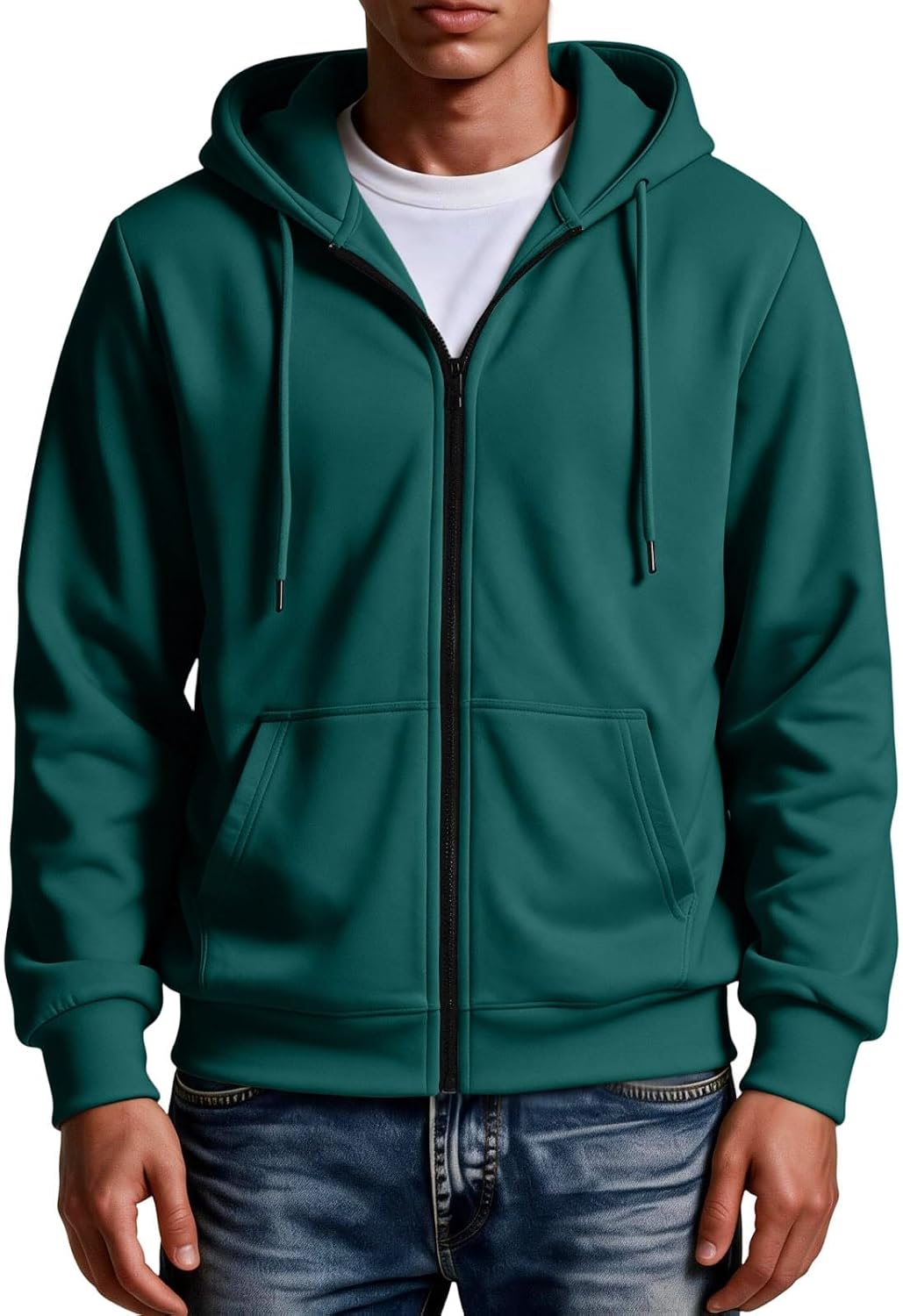 Mens Zip Up Hoodie Full Zip Oversized Fleece Lined Sweatshirt Fall Hoodies
