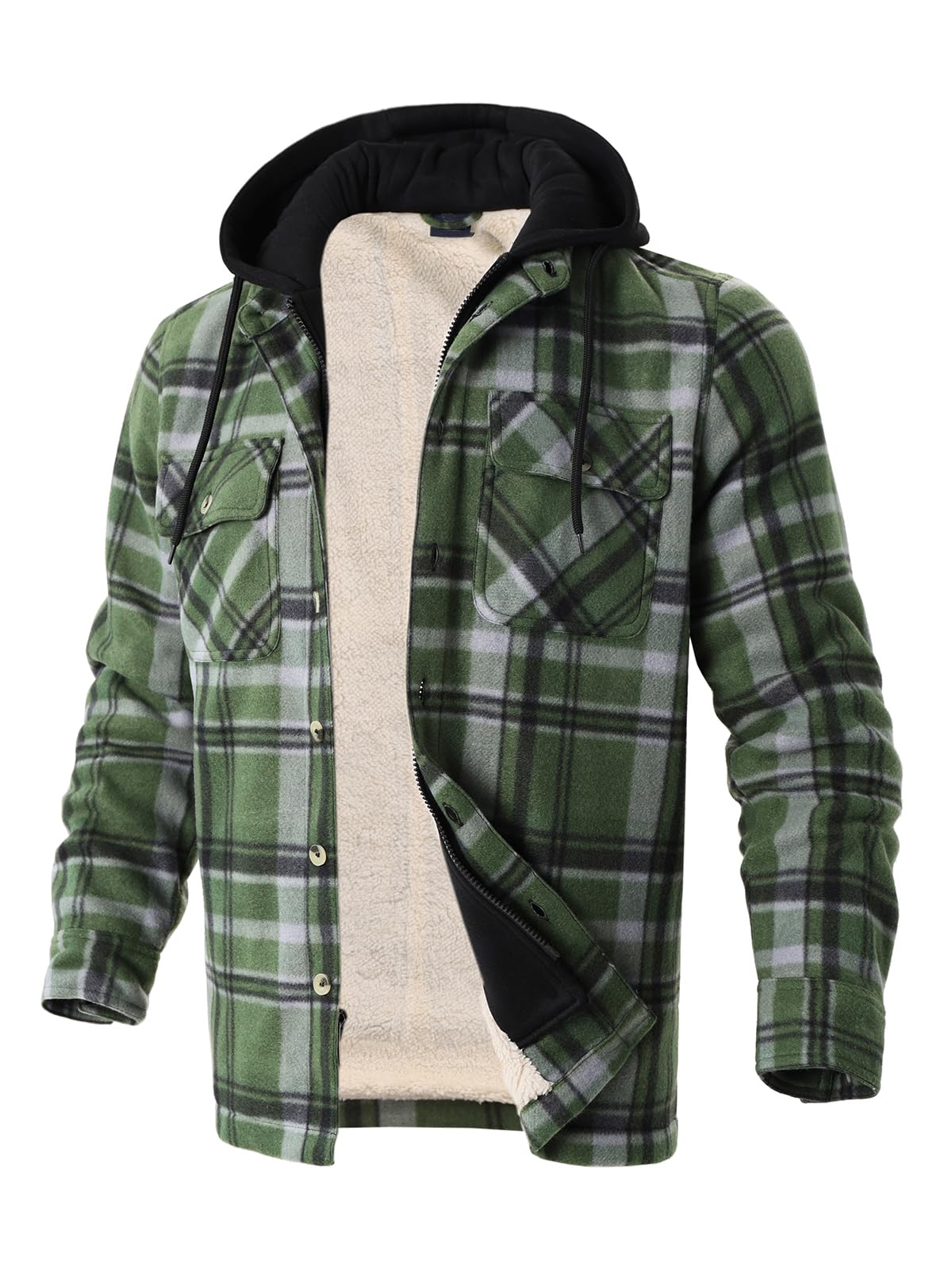 Gary Com Heavy Thick Flannel Plaid Jacket Sherpa Fleece Lined Hoodies for Men Zip Up Winter Warm Coat Zipper Sweatshirt