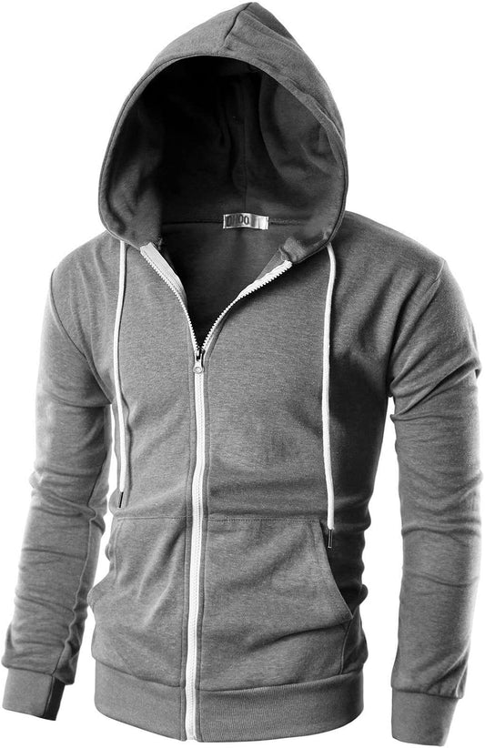 Ohoo Men's Zip Up Hoodie Lightweight Slim Fit Hooded Jacket