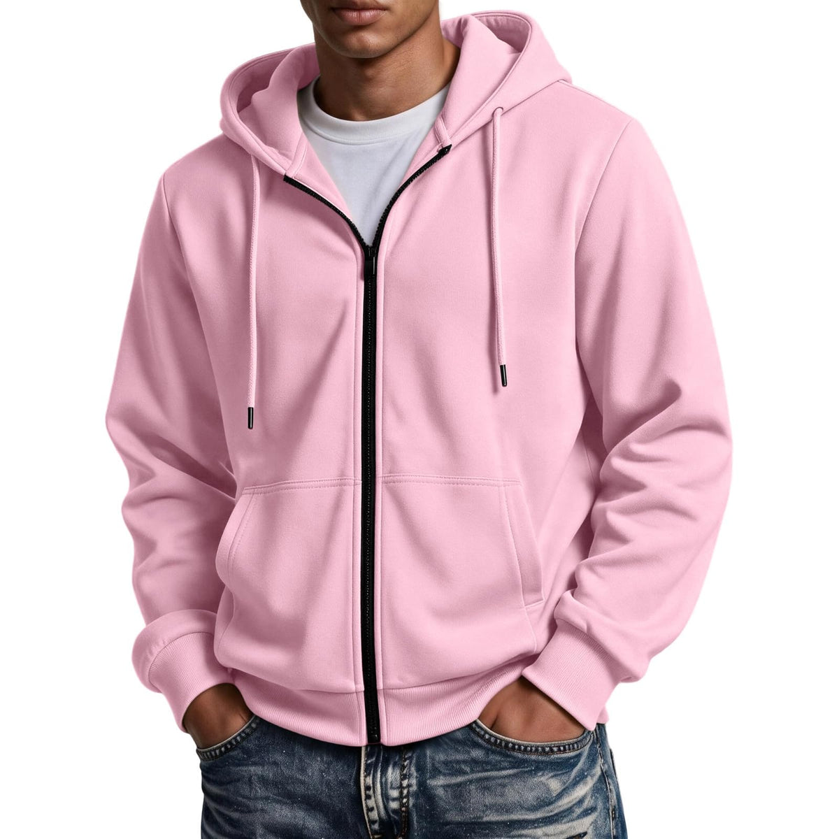 Mens Zip Up Hoodie Full Zip Oversized Fleece Lined Sweatshirt Fall Hoodies