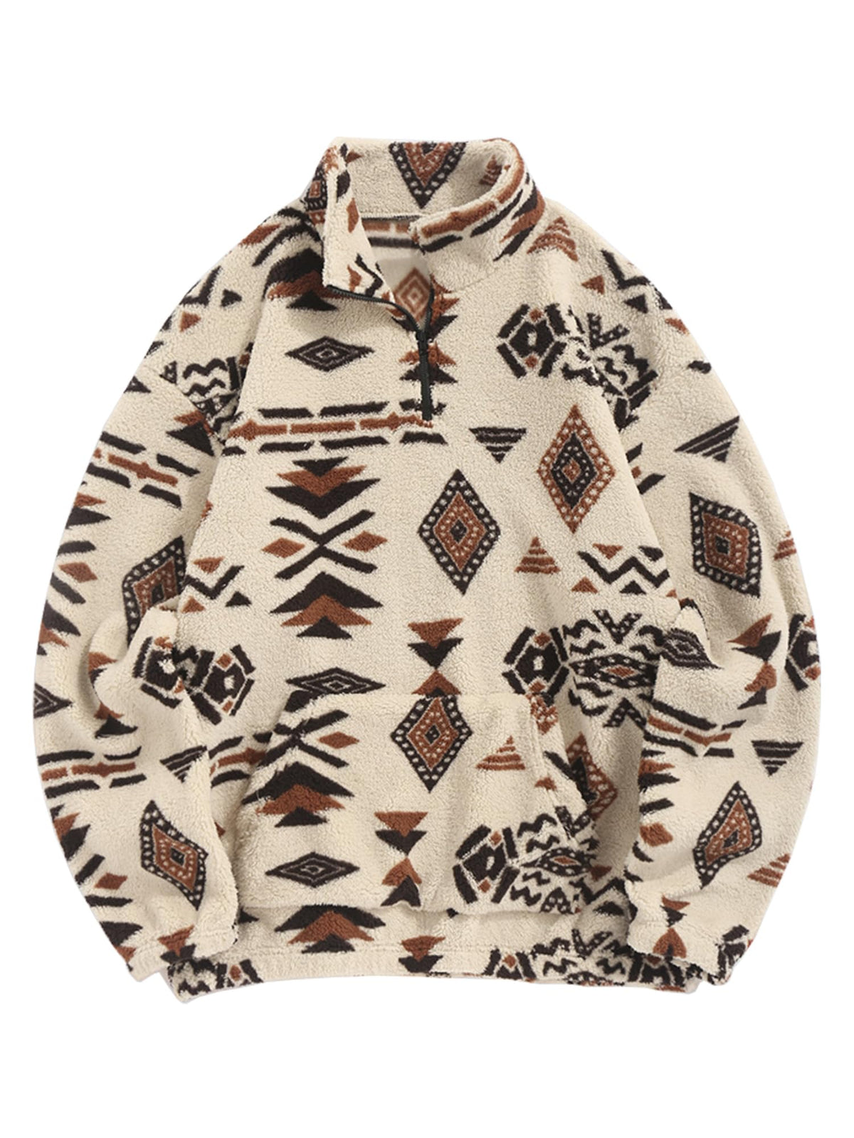 ZAFUL Men 1/4 Zipper Ethnic Aztec Fleece Unisex Winter Sweatshirt Tops 2026
