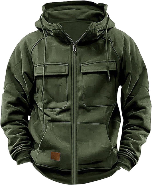 Mens Tactical Hoodies Zip Up Military Cargo Sweatshirts Long Sleeve Hoodie