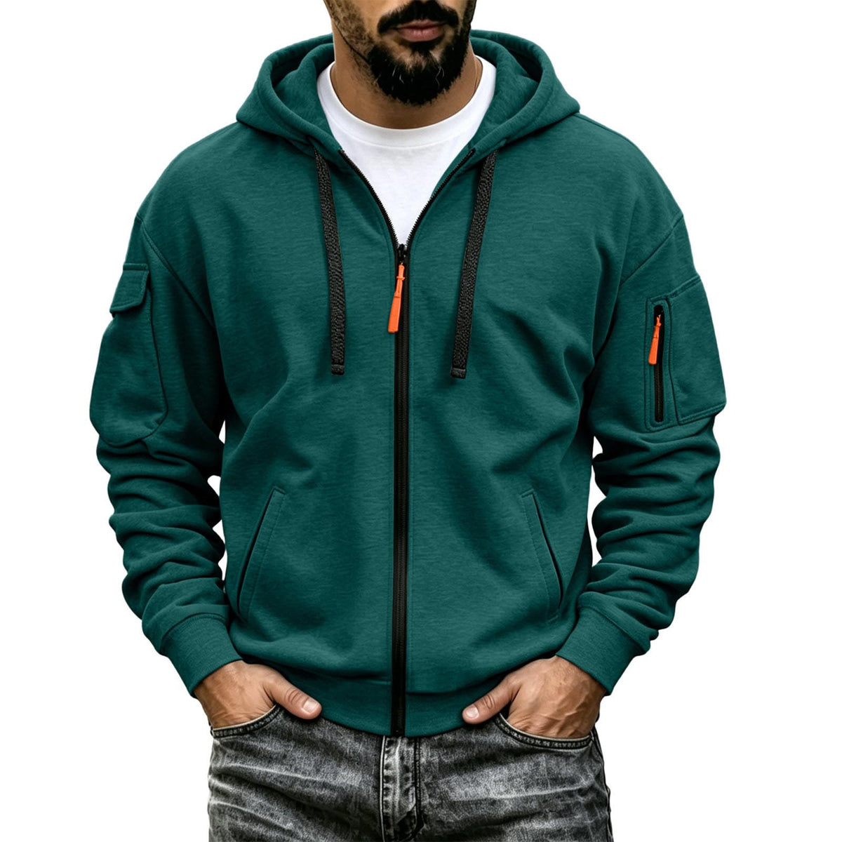 Mens Tactical Hoodie Zip Up Oversized Fashion Sweatshirt