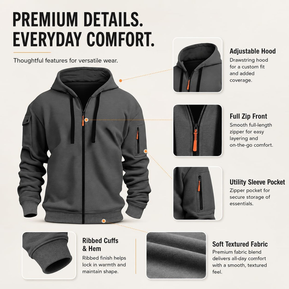 Zip Up Hoodie Men Cargo Tactical Hooded Sweatshirts Jacket With Pockets