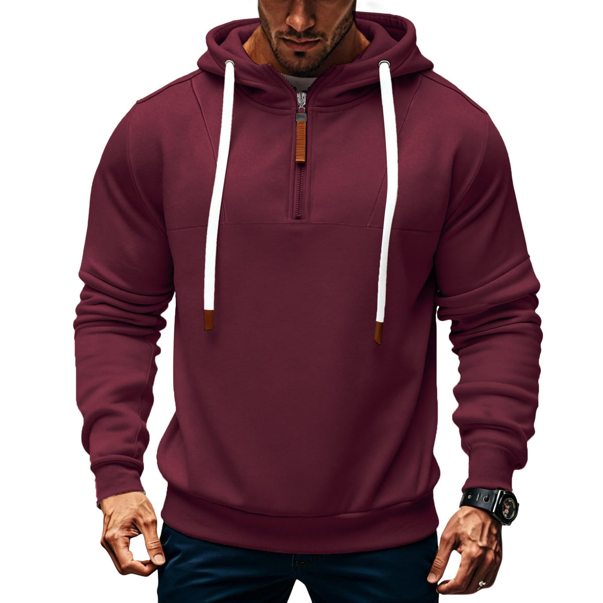 Mens Quarter Zip Hoodie Sweatshirt Warm Fleece Long Sleeve Pullover Hoodies for Men